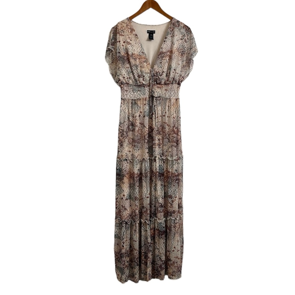 Kate And Lily Snake Print Maxi Dress, Tie-Neck Tiered Ruffle Flowy Dress, Size 8